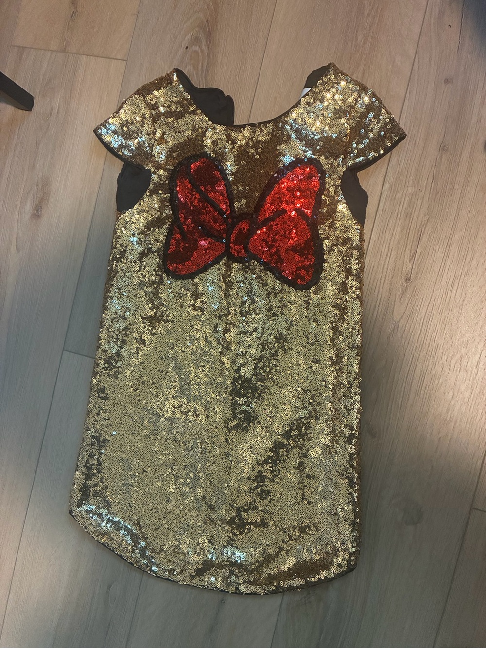 Girls Sequin Bow Party Dress - Gold with Red Bow